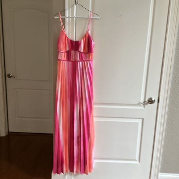 Asos Stripe Plissé Satin Maxi Dress Pink Multi Sz8 NWT - Picture 6 of 6